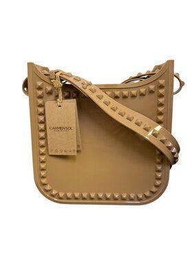 NWT Carmen Sol Nude Studded Mid Crossbody Bag Made In Italy